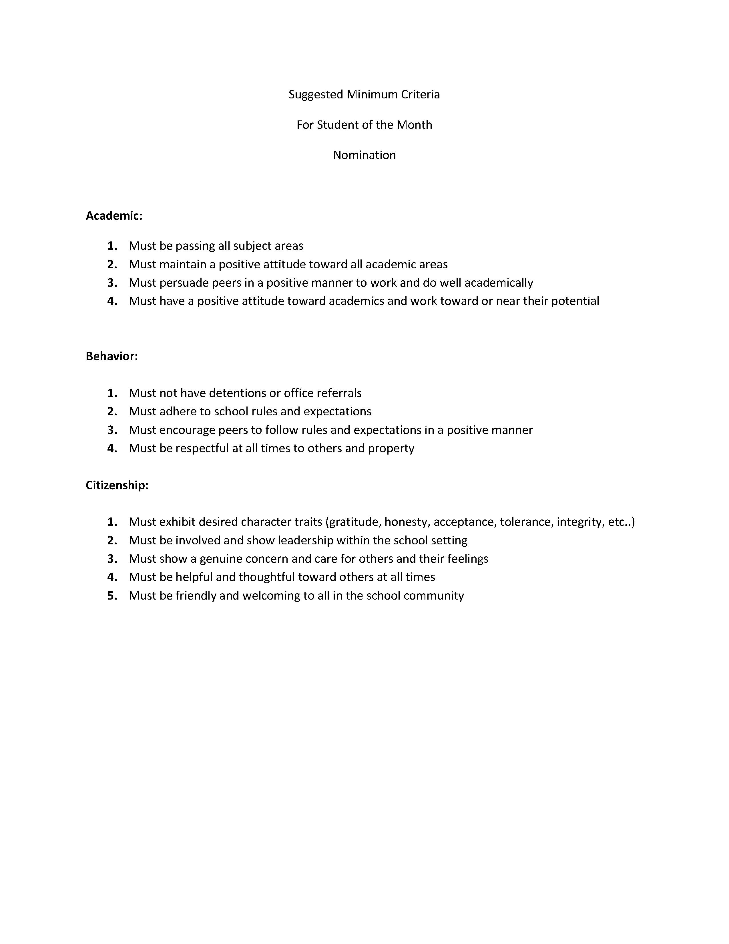 Attica USD 511 Student Of The Month Criteria